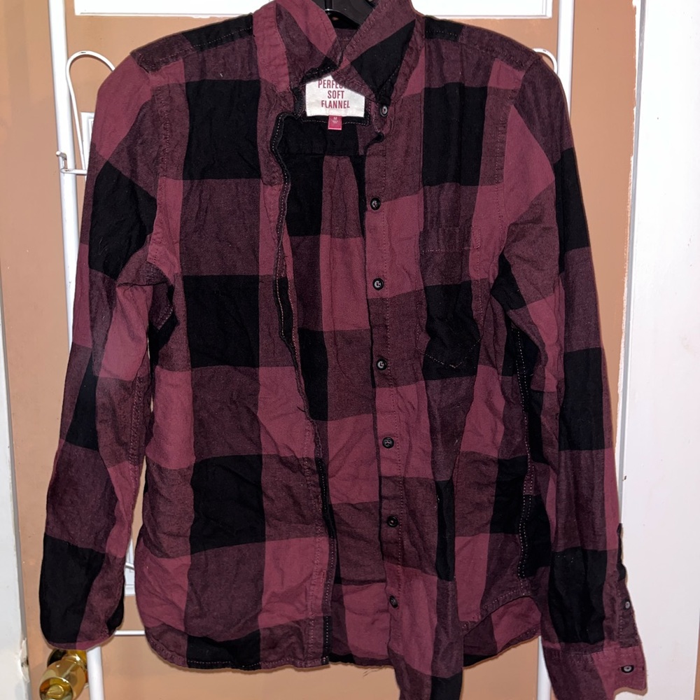 Juniors Girls Plaid Flannel Dark Red/Purple